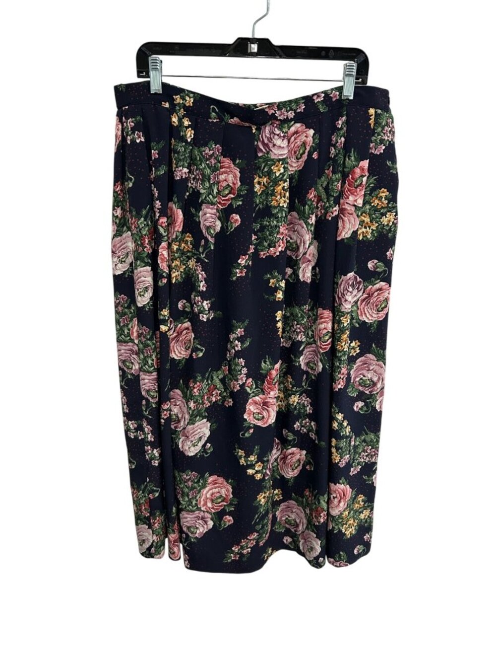 Susan Bristol Vintage Floral Pleated Maxi Skirt Navy Multi Sz 16 Boho Hippie NWT